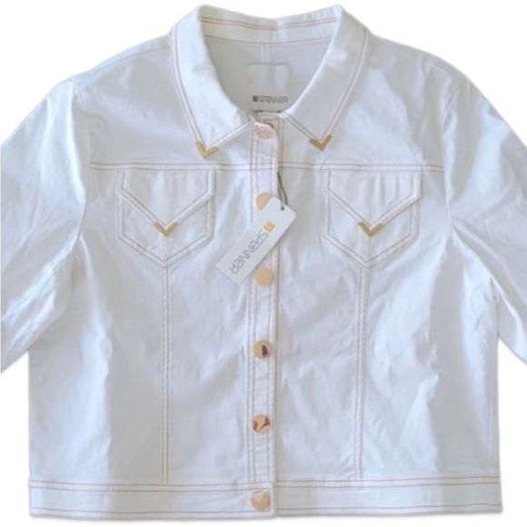 NWT Spanner Gold embellished cream jean jacket XS - Picture 6 of 9